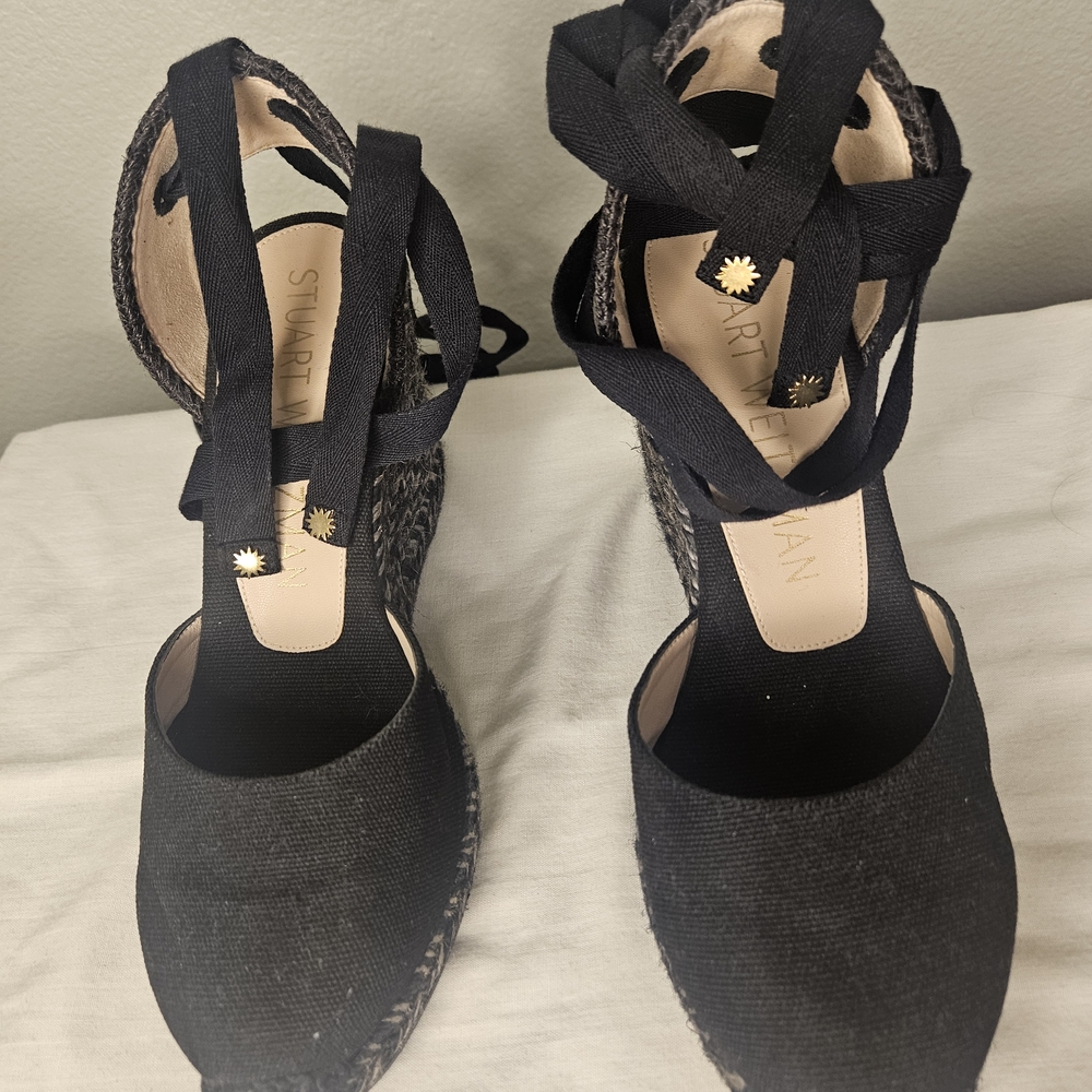 Stuart Weitzman Black Lace-Up Espadrilles
